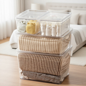 Transparent <b>Storage</b> Box Set With Lid Rectangle Clothing Organizer For <b>Clothes</b> And Miscellaneous Items 4 Piece Set - Product Image 1