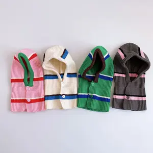 Topeng Ski Balaclava Anak Grosir Modis Luar Ruangan Bersepeda Rajutan Earflap Bergaris Anak Laki-laki Perempuan Anak Topi One Piece