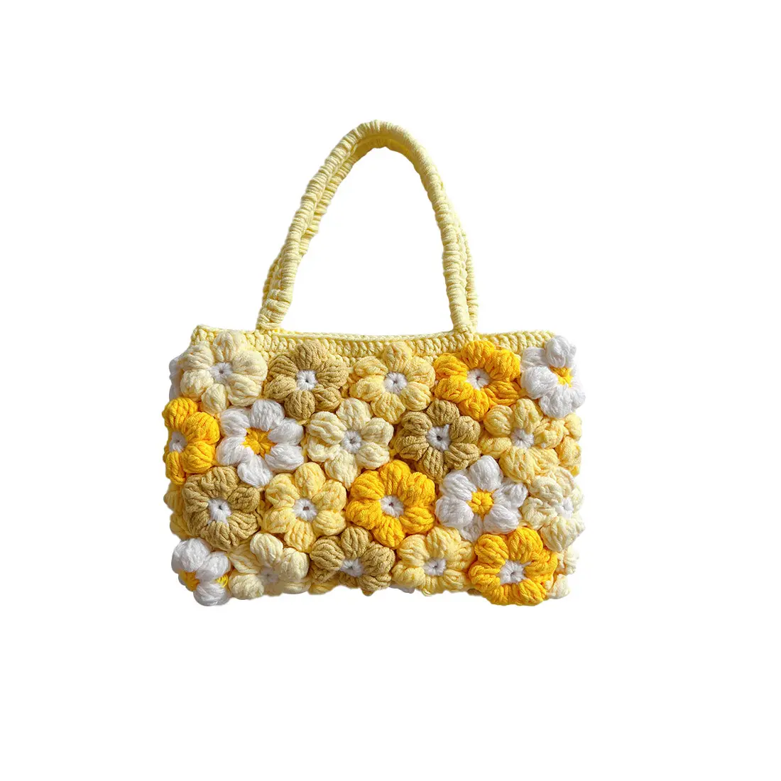Attractive Style Ladies Puff Bag Famous Handbag Braided Yellow Flower Handbag