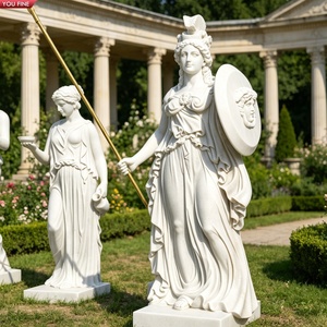 YOUFINE Statue <span class=keywords><strong>de</strong></span> la déesse Athéna en marbre blanc sculptée à la main avec casque, bouclier et lance, sculpture <span class=keywords><strong>de</strong></span> la mythologie grecque pour le <span class=keywords><strong>jardin</strong></span> - Product Image 1