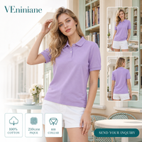 Kemeja Wanita Anti-Kerut 100% Katun Bordir 210GSM Kain Pique Kerah Rib Lengan Pendek Kasual Pakaian Kantor Custom