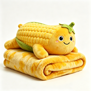 Blush Cheek Big Eye Vegetable <b>Shaped</b> Body <b>Pillow</b> + Attached Fluffy Blanket Double Purpose Corn Cob Plush Nap <b>Pillow</b> - Product Image 6
