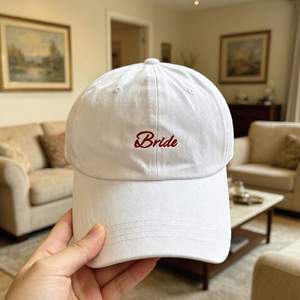 Casquette de baseball blanche brodée pour mariée, ajustable avec boucle métallique, casquette à 6 panneaux, personnalisable, décontractée, unisexe, en coton, style Dad Hat - Product Image 3