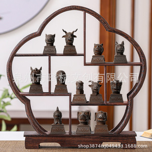 เครื่องประดับหัวสัตว์ 12 แบบสไตล์จีน เรซินสังเคราะห์ แพ็คเกจหลายชิ้น ของตกแต่งโต๊ะทำงานสไตล์เซน ของขวัญสำหรับสำนักงาน - Product Image 1