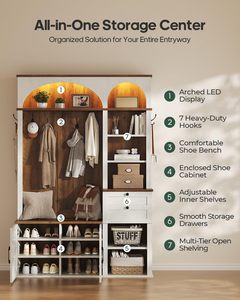 SENYU Farmhouse Coat <b>Rack</b> with 6 Hooks 4 Shelves <b>Storage</b> Cabinet for Entryway Living Room Furniture Solid <b>Wood</b> Freestanding - Product Image 6