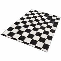 Tapis d'intérieur classique à carreaux noir et blanc lavable, à poils ras, léger, avec envers antidérapant, tissé plat, pour salon