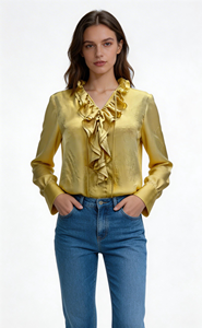 Camicetta Giallo Pallido Drappeggiata e Plissettata, Vestibilità Ampia da <span class=keywords><strong>Donna</strong></span> con Pieghe Sottili ed Elegante Caduta - Product Image 3