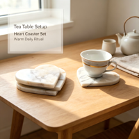 Sous-verres romantiques en marbre naturel en forme de cœur, idéaux pour les tables basses de luxe, les dîners haut de gamme et la décoration intérieure de boutiques.