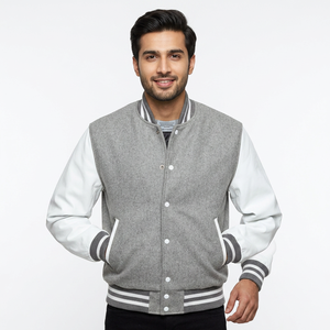 Custom Logo Wool Chenille Embroidery <b>Baseball</b> Letterman Collage <b>Baseball</b> <b>Jackets</b> <b>Men</b> Bomber Blank Leather Sleeve Varsity <b>Jacket</b> - Product Image 1