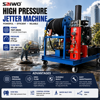 Máquina de Limpieza de Alcantarillado a Alta Presión, 150 bar/2175 psi, 100-160 L/min, 26-42 GPM, con Motor Diésel, para Limpieza de Tuberías y Drenajes