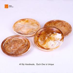 Plato de ensalada de resina con textura de mármol Aqua remolino moderno, bandeja de tocador de frutas elegante para el hogar, plato de Perfume de joyería sostenible - Product Image 3
