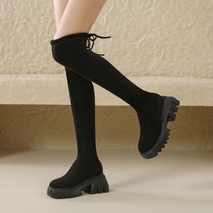 Bottes tendance pour femme à talon haut de 8 cm, plateforme épaisse, bottes cuissardes au-dessus du genou - Product Image 3