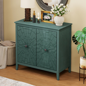 Vintage <b>Sideboard</b> Cabinet Green Finish Carved <b>Legs</b> Hidden Storage Compartments Reinforced - Product Image 2