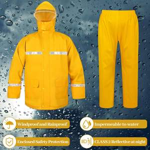 Chubasquero industrial de poliéster de <span class=keywords><strong>PVC</strong></span> de alta resistencia, chaqueta de seguridad impermeable reutilizable, pantalones para adultos, senderismo y actividades al aire libre - Product Image 3