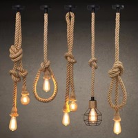 Lustre de style industriel rural américain Retro Hemp Rope Decoration Pendant Light for Coffee Shop Restaurant
