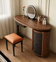 Coiffeuse de chambre moderne en pin massif avec tiroirs intégrés, miroir LED réglable et rangement, durable pour appartement