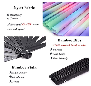Quạt Phát Sáng UV Cho Nữ/Nam, Quạt Rave Lớn Với Quạt Cầm Tay Vải Nylon Tre Để Biểu Diễn, Khiêu Vũ, Tiệc Liên Hoan, EDC, - Product Image 4