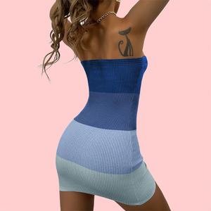 Robes pour femmes sans bretelles en tricot côtelé colorblock, mini, mode printemps-été, fabriquées en usine OEM - Product Image 2