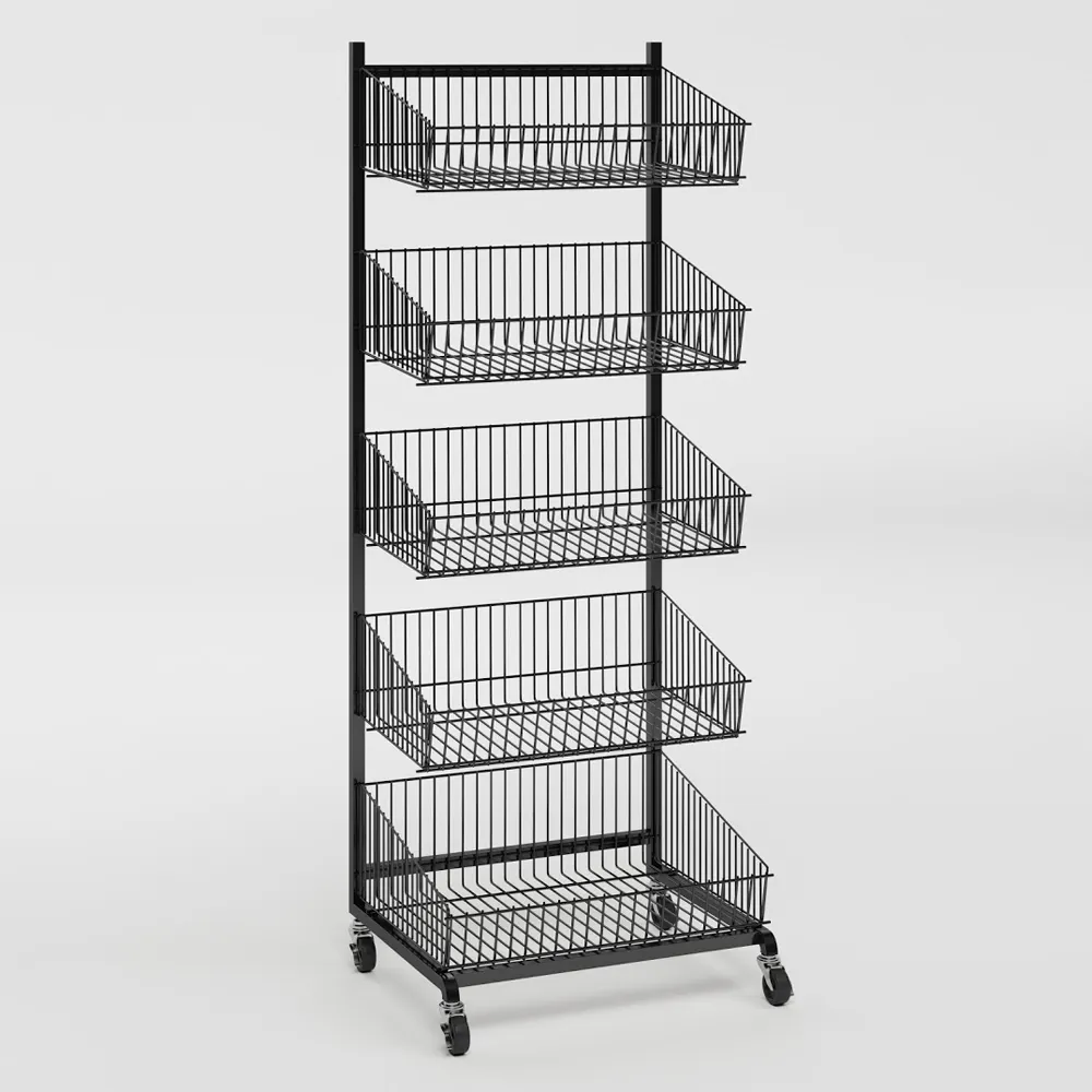 חנות אבזרי תצוגת 5 Tier סל Stand קמעונאות תצוגה עם גלגלים