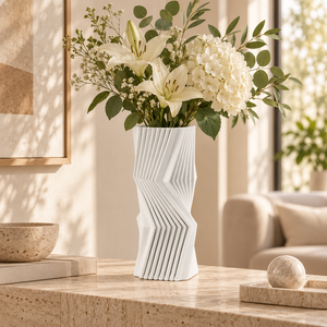 <span class=keywords><strong>Vaso</strong></span> <span class=keywords><strong>in</strong></span> Ceramica con Design Geometrico Bianco a Coste per <span class=keywords><strong>Fiori</strong></span> e Decorazioni per la Casa - Product Image 3