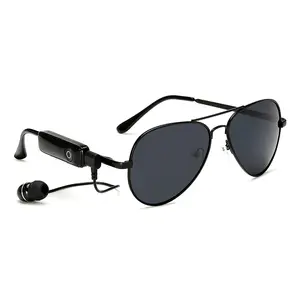 Lunettes de soleil avec casque sans fil bluetooth, binocles rectangulaires, vintage, lecteur mp3, pêche en plein air, tendance