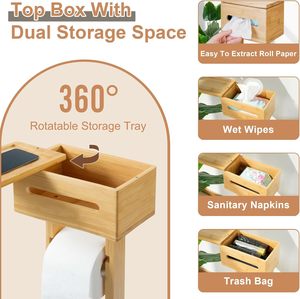 <span class=keywords><strong>Porte</strong></span>-<span class=keywords><strong>papier</strong></span> hygiénique autoportant en <span class=keywords><strong>bambou</strong></span> SINCERE avec petit espace de rangement des rouleaux de rechange support et support de salle de bain stables - Product Image 3