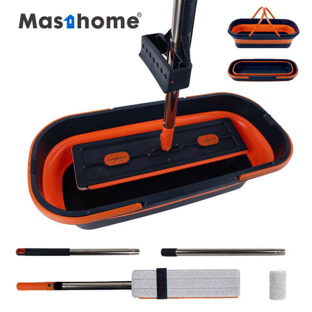OEM ODM Stainless Steel Pole Wet Flat Mop Set Flat Reusable Pads Head Replacement Industrial Dry 360 Microfiber Mop With Bucket
