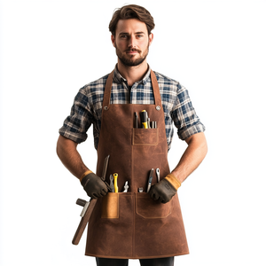 Produttore in pelle marrone barista cameriere Chef giardinaggio salone di cucina da uomo in pelle con Logo personalizzato grembiule - Product Image 2