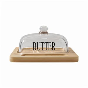 Plateau à fromage avec couvercle en verre, pot à beurre, plateau de service en bois pour desserts, pour usage en cuisine - Product Image 5