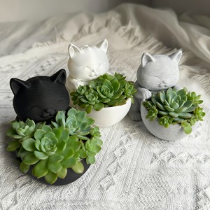 Pot de fleurs en forme de chat imprimé en 3D transfrontalier avec trou de drainage – Idéal pour les succulentes, petites fleurs, ornements décoratifs - Product Image 5