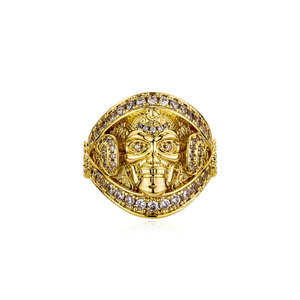 Hiphop mannen schedelring, volledig micro-pavé belegd met kubieke zirkonia, gouden/zilveren plating, punk rapper sieraden voor mannen - Product Image 4