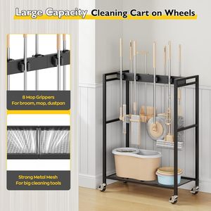 Carrello per Pulizie in Metallo Resistente alla Ruggine con Porta Scopa e Mop Rimovibile, Armadio Contenitore e Gancio Appendimop - Product Image 5