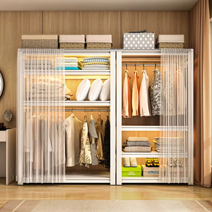 <span class=keywords><strong>Vestiti</strong></span> di metallo in piedi grande capacità di stoccaggio antipolvere armadio bianco 4/5/6 livello soggiorno camera da letto appendiabiti - Product Image 1