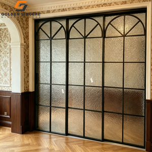 Puerta Corredera de Vidrio Texturizado con Marco Negro GS, Diseño de Marco Delgado Arqueado, Puerta Interior Francesa - Product Image 2