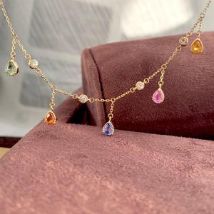Xinfly Solid 18K Gold Natural Rainbow Sapphire Necklace <b>Bracelet</b> Anklet Set AU750 Pear Cut Multi Gemstone Heirloom Quality - Product Image 4