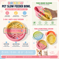 Bol à alimentation lente en silicone de qualité alimentaire NicePets |   Labyrinthe anti-étouffement à dégradé arc-en-ciel avec ventouse |   Tapis à lécher à deux poignées pour chien et chat