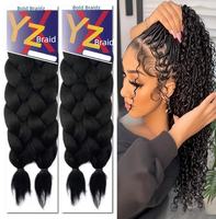 Extensions de cheveux synthétiques noirs lisses et crépus pour tresses Jumbo, 2x Cheveux au crochet, Fibre synthétique premium, Tresses haute température pour femmes, 48 pouces