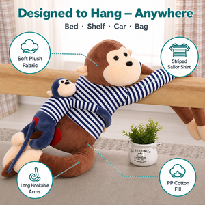 Peluche de Mono Colgante al por Mayor, Juguete de Peluche de Brazos Largos, Animal de Peluche con Camisa a Rayas, Algodón PP, Logotipo Personalizado, EN71 CE CPC OEM ODM - Product Image 4