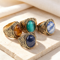 Bague en Acier Inoxydable Unisexe avec Motif Sculpté Vintage et Pierre Naturelle – Design Personnalisé
