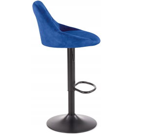 Taburete de Bar Moderno de Terciopelo Azul Rey con Respaldo Acolchado con Diseño de Diamantes y Base Giratoria Negra Ajustable para Pub - Product Image 3