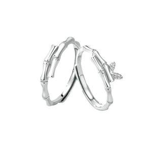 Anillos De Pareja <b>Silver</b> Plated Sparkling Zircon Bamboo Leaves Couple <b>Ring</b> Wedding <b>Ring</b> <b>Adjustable</b> Open Wedding Couple <b>Ring</b> - Product Image 5