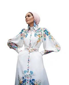 Vestido longo estilo abaya feminino, vestido longo com design de flores de luxo estilo dubai turquia