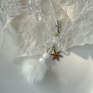 [Winter Romance] Nouveau pendentif <span class=keywords><strong>pompon</strong></span> flocon de neige, décoration de chaîne de téléphone avec nœud transparent, <span class=keywords><strong>porte</strong></span>-clés - Product Image 3