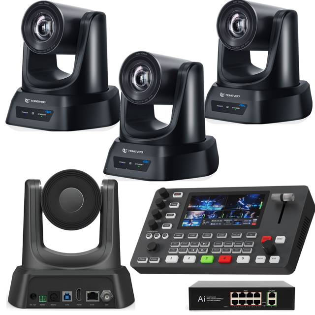 4K 20X AI Tracking PTZ Camera + Video Mixer Switcher for Multi-Camera Live Streaming