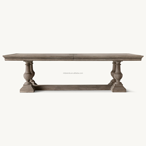 <span class=keywords><strong>Table</strong></span> à manger opulente en chêne américain style RH, bureau de banquet extensible sur mesure, moulures dentelées de luxe, bois massif imposant - Product Image 2
