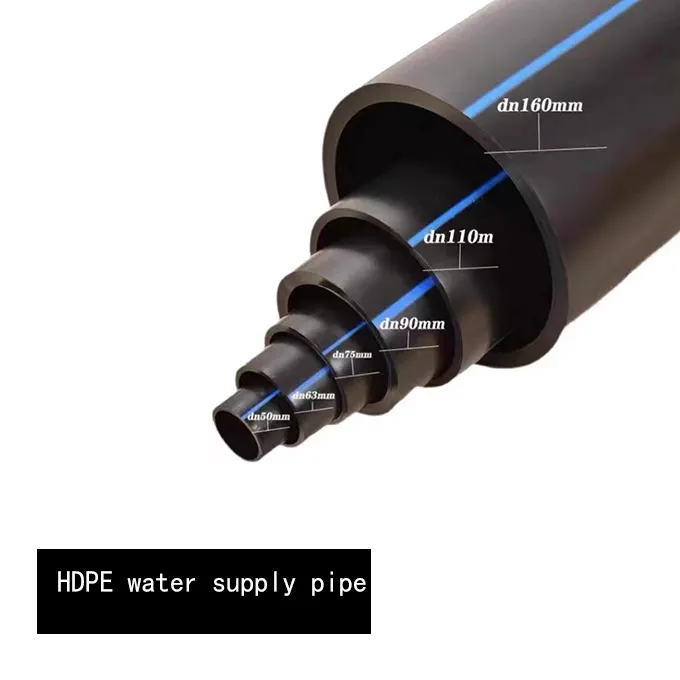 高圧Hdpe顆粒パイプラインPe100地下給水灌漑黒と白の青のストライププラスチックパイプ