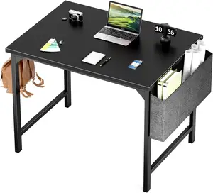 供学生学习和书写的小型电脑办公桌，带储物袋和耳机钩的工作，简单的家庭卧室