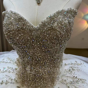 Robes de mariée scintillantes style robe de bal, ornées de perles et de paillettes, à manches courtes et épaules dénudées, Lsjj74 - Product Image 6