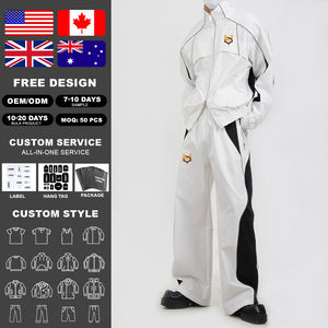 Ensemble veste et pantalon de survêtement pour homme KIingSen OEM, en nylon tissé imperméable, avec fermeture éclair et logo brodé - Product Image 1