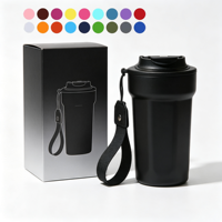 Gobelet isotherme en acier inoxydable 316 avec logo personnalisé, 450 ml, couvercle anti-fuite, mug à café isolé avec sangle, tasse à vide portable
